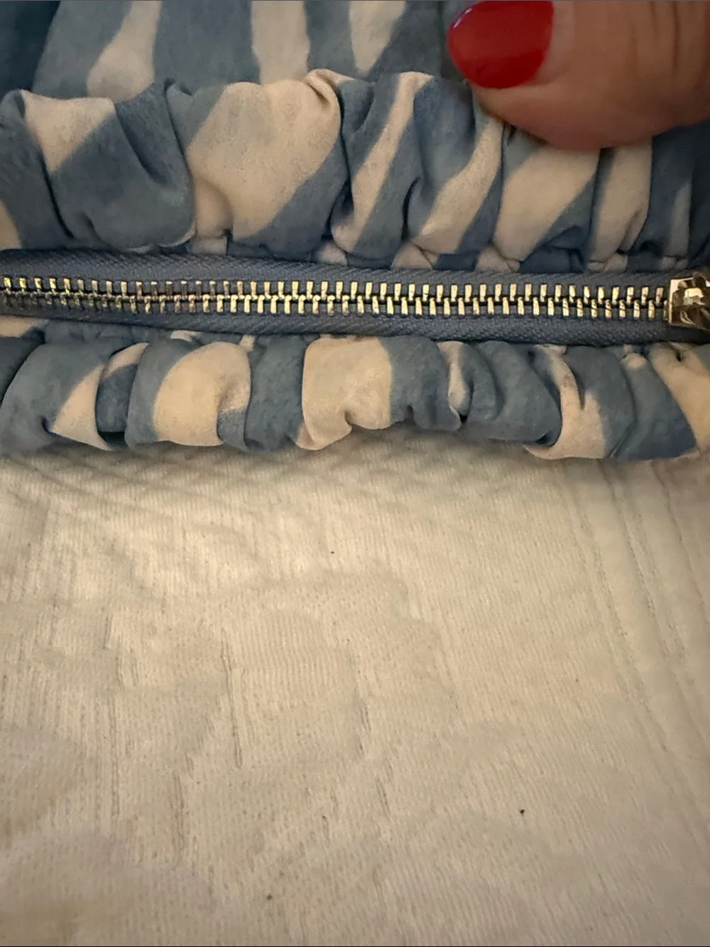 Vince Camuto Blue and White Zebra-Print  cosmetic bag